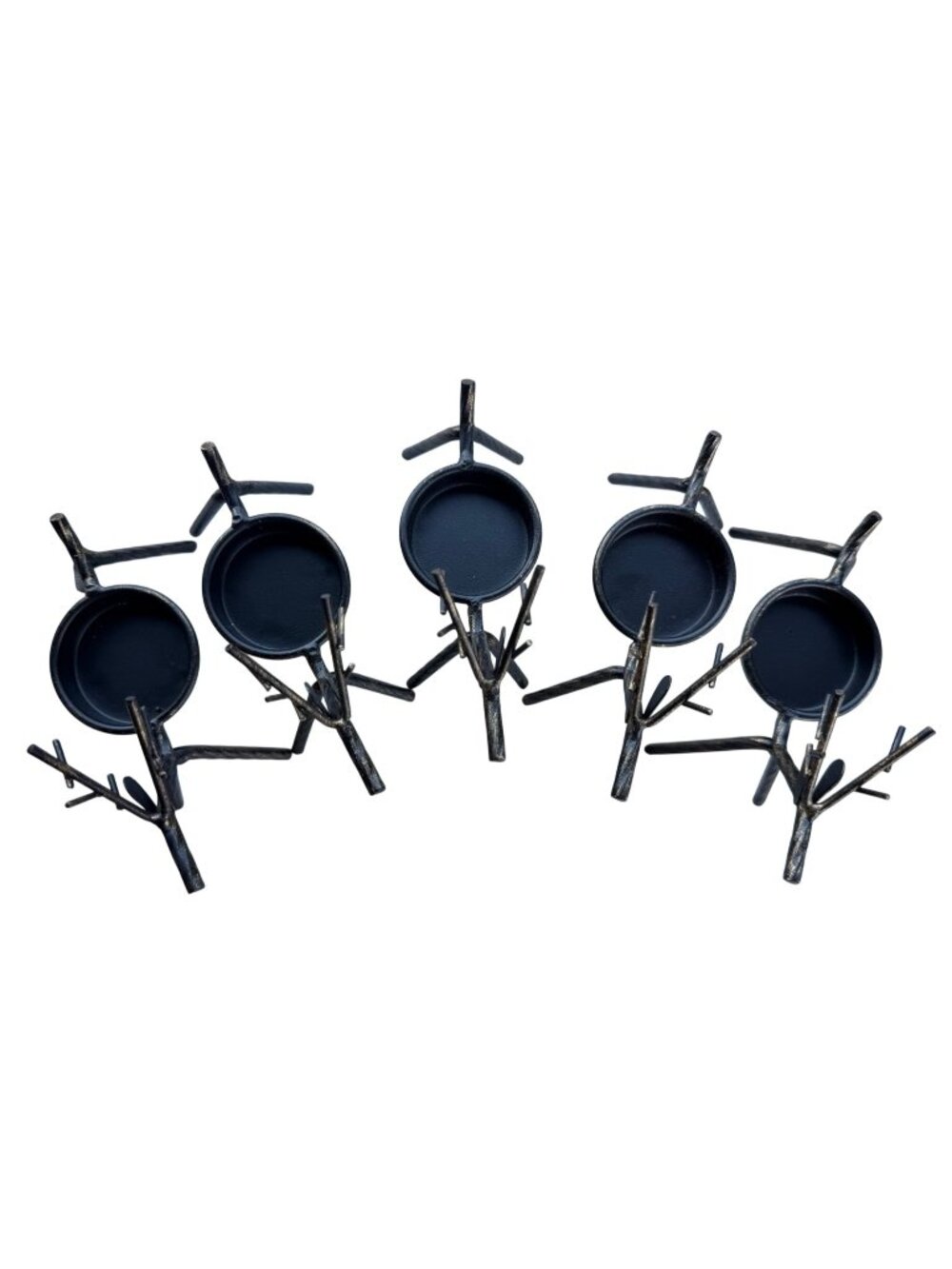 Set of 5 Black & Bronze Multi-Legged Reindeer Metal Tea Light Candle Holders